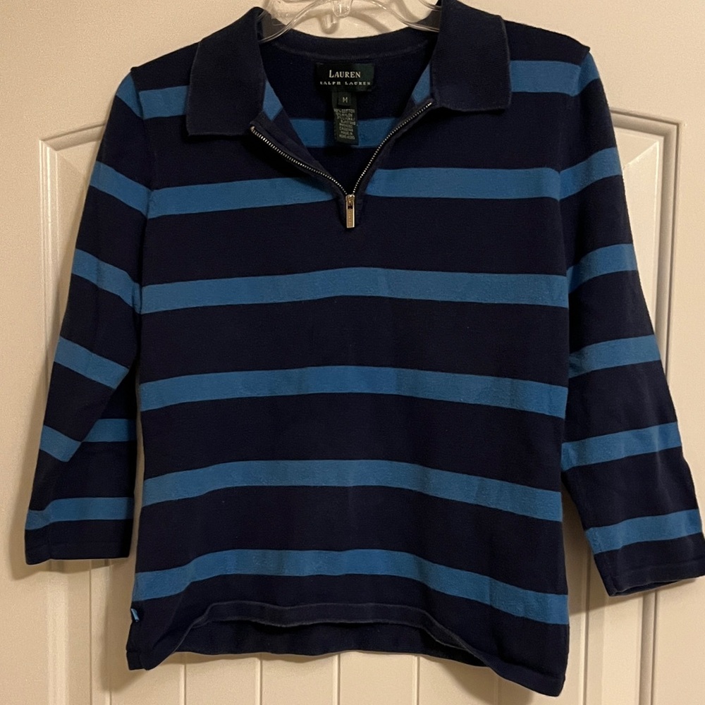 Lauren Ralph Lauren Navy and Blue Striped Pullover Sweater